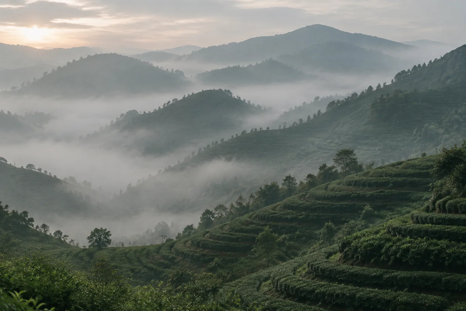 Tea garden in morning light